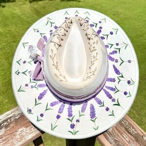 Hand Burned and Painted Lavender Flower Fedora Hat